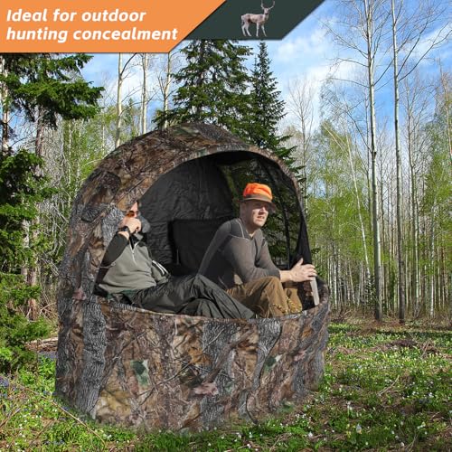 FUNHORUN Hunting Chair Blind for 2 Persons See-Through Camouflage Ground Blind