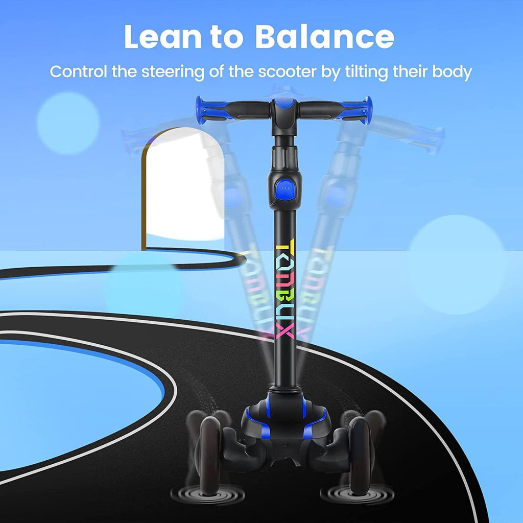 TONBUX Kids Scooter - Adjustable 4 Heights, Light-Up 3-Wheel Design | Shock Absorption & Balance Training for Ages 3-12