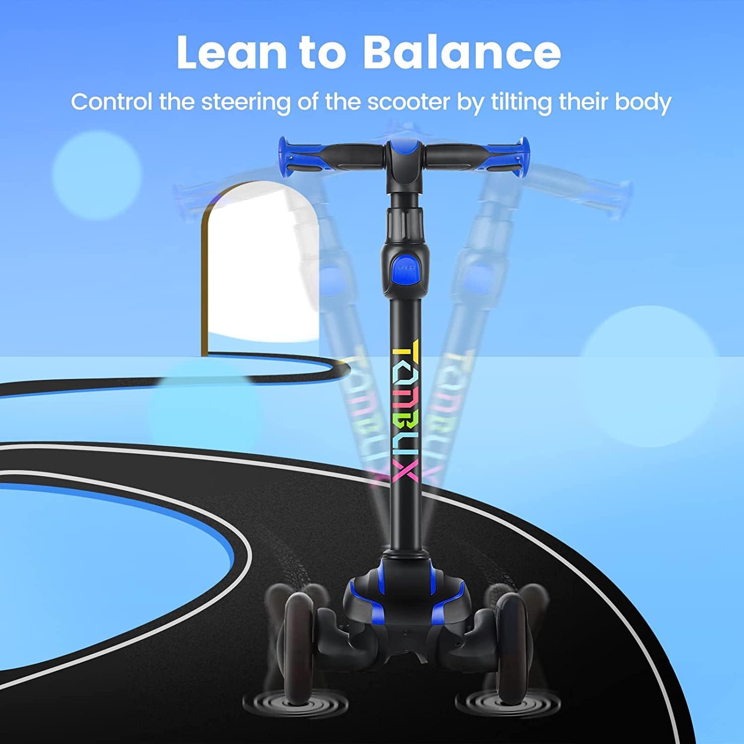 TONBUX Kids Scooter - Adjustable 4 Heights, Light-Up 3-Wheel Design | Shock Absorption & Balance Training for Ages 3-12