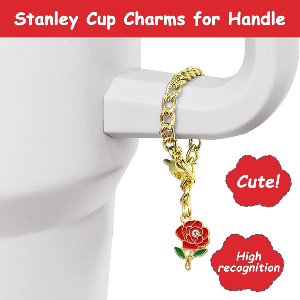 Stanley Cup Accessories Set - 3-Piece Silicone Straw Cover & Spill-Proof Stopper | Cute Rose Handle Charm & Boot for 40/30 Oz Tumblers (Chili)