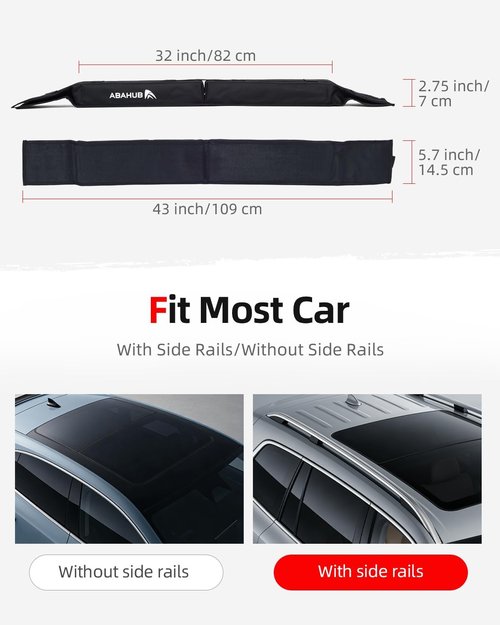 Abahub Soft Roof Rack Pads - Heavy Duty Universal Car Roof Rack System with Straps & Storage Bag | Ideal for Surfboards, Kayaks, Canoes