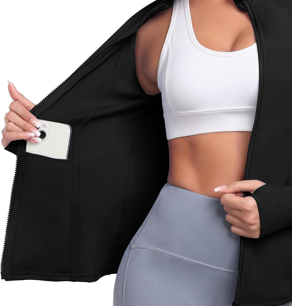 Skiennix Women's Athletic Full Zip Jacket - Lightweight, Slim Fit Workout Wear with Pockets & Thumb Holes
