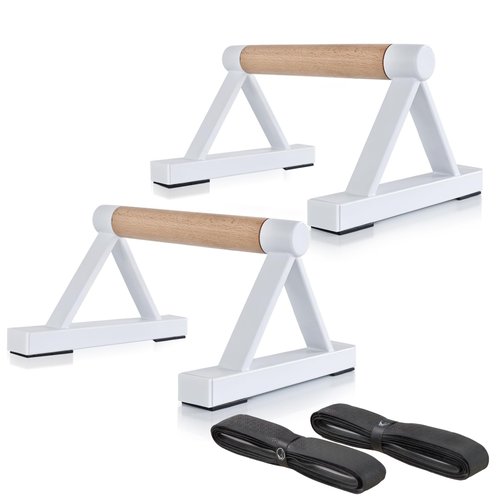 BESTWEI 1 Pair Wooden Parallettes Push Up Bars for Men, Strength Training Pushup Stands Handles for Home Calisthenics, Fitness, Floor Workouts Solid Wood with White Metal Bracket - Support 500 lbs
