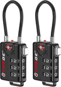 Skiennix TSA Approved Cable Luggage Locks - Re-settable Combination, Durable Alloy Body, Black (2 Pack)