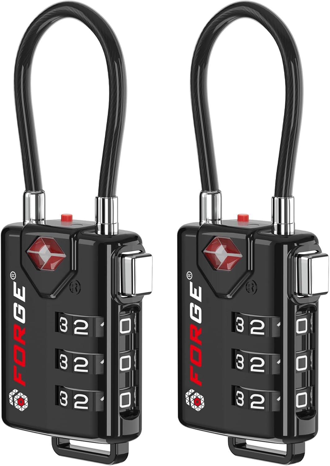 Skiennix TSA Approved Cable Luggage Locks - Re-settable Combination, Durable Alloy Body, Black (2 Pack)