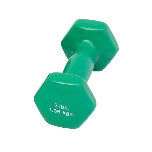CanDo Vinyl Coated Dumbbell Green 3 lb Single 1pc Handheld Weight for Muscle Training and Workouts, Color Coded Anti-Roll Home Gym Equipment, Beginner and Pro…