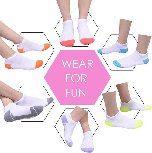 JOYNÉE Women's Athletic Ankle Socks - Cushioned Low Cut Tab | 6 Pack, White, Size 9-11