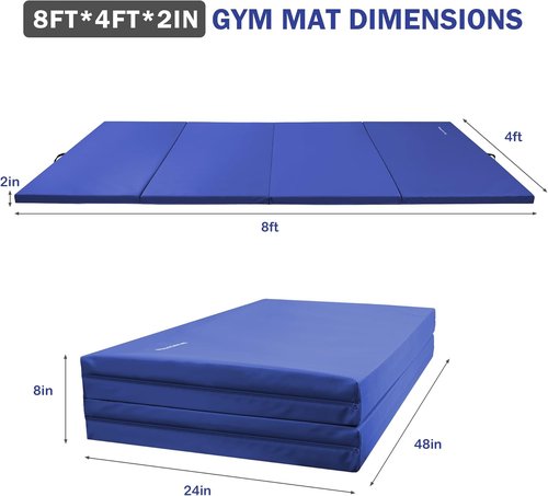 Fitvids Folding Gymnastics Mat - High-Density Portable Exercise Mat with Carrying Handles | 4'x8'x2" for Yoga, Pilates, MMA & Home Workouts