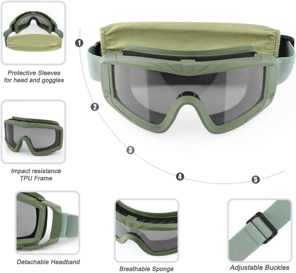 Xaegistac Tactical Safety Goggles - Anti-Fog Airsoft Glasses for Hunting & Cycling