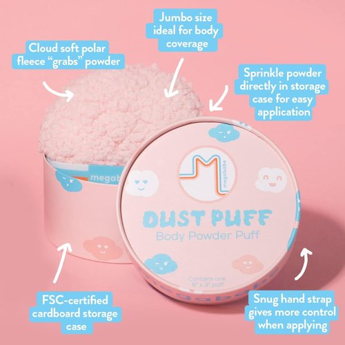 Megababe Body Dust Powder 6 oz & Puff Bundle - Talc-Free, Sweat-Absorbing Solution