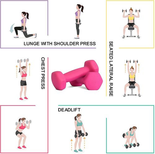 Balelinko Home Gym Equipment Workouts Strength Training Weight Loss Pilates Weights Yoga Sets Weights for Women, Men, Seniors and Youth, 4LB Pink, Pair