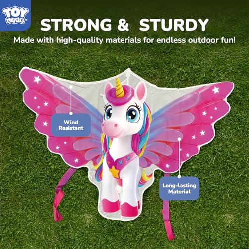 Giant Unicorn Kite for Kids & Adults - 48.4'' Outdoor Flying Toy with 328 FT String, Pink Variation