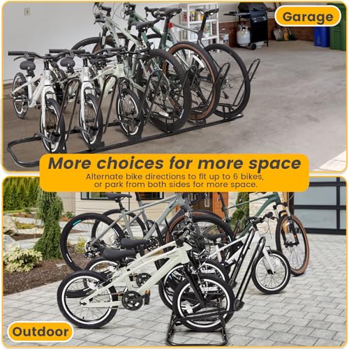 Kingarage 6-Bike Floor Rack with Steel Tubes Waterproof Indoor/Outdoor Bicycle Storage