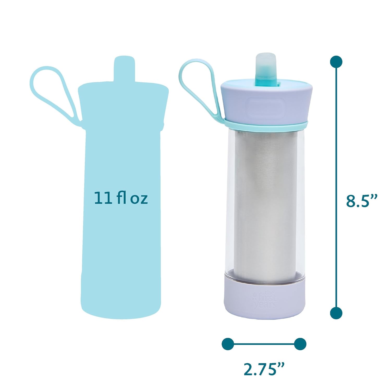 The First Years CoolCore Kids Water Bottle - Leak-Proof Spout & Double-Walled Insulation - 11 Oz Light Blue/Purple