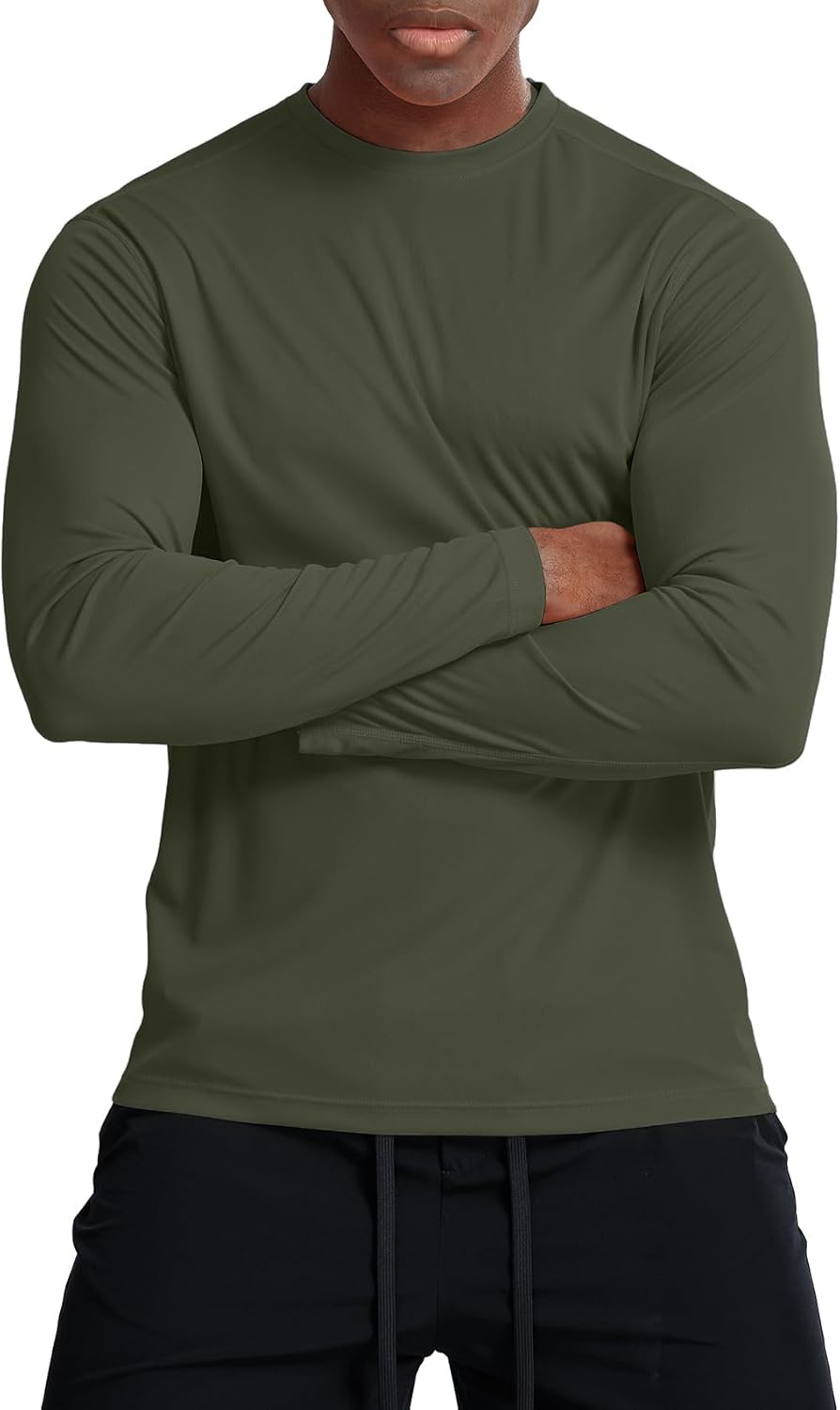 Zengjo Long Sleeve Athletic Shirts for Men - Moisture Wicking Workout Tee with UV Protection