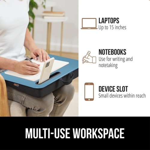 GORILLA GRIP Laptop Lap Desk - Portable Workstation with Phone Holder & Cushion - Fits Laptops Up to 15.6", Blue