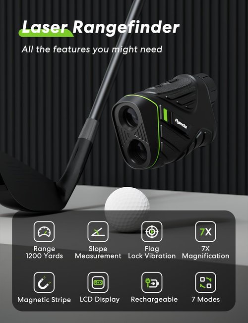 Flysocks Golf Rangefinder - 1200 Yards Laser Finder with Slope & 7X Magnification | Rechargeable with Flagpole Lock