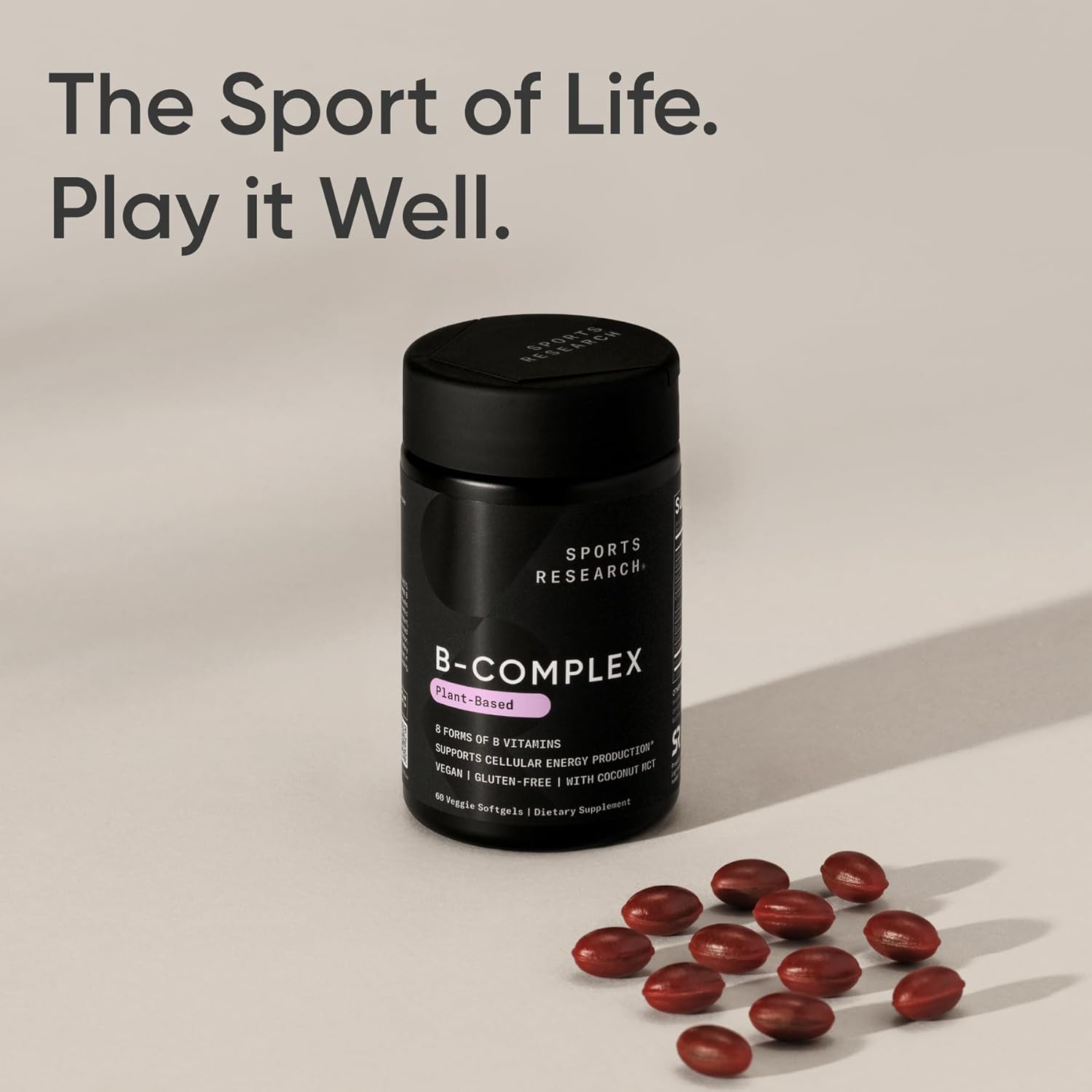 Sports Research® Vitamin B-Complex - Methylated B12 & Folate for Energy Support - 60 Vegan Softgels