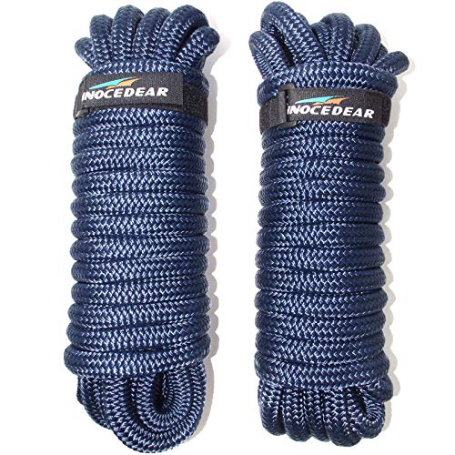 2 Pack Navy Blue Dock Lines - 35 Ft, Double Braided Nylon with Eyelet - 5/8"
