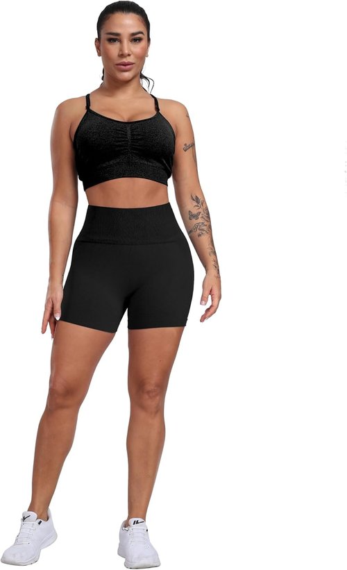 CHRLEISURE Women's Workout Gym Shorts - High Waisted, Butt Lifting, Seamless | 4 Pack Set