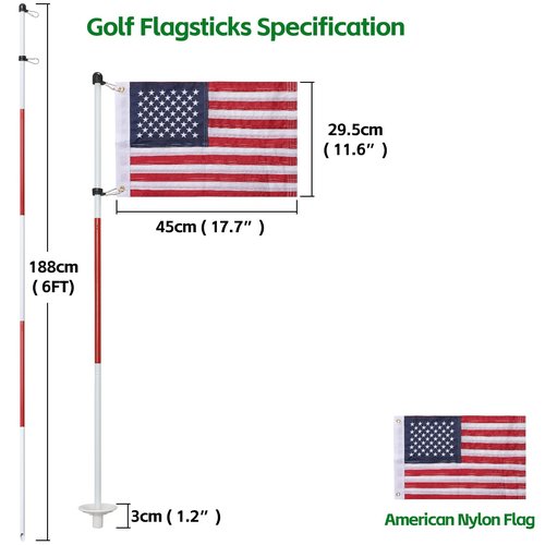 Golf Flagstick 6ft, Double-Side American Flag for Putting Green, Portable 5-Section Design for Backyard Practice, Golf Pin USA Flag for Driving Range