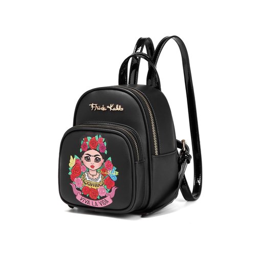 Frida Kahlo Cartoon Collection Mini Size Backpack (Black/Black)