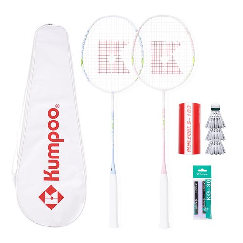 Badminton Racket Set with 2 Carbon Shaft Rackets, 3 Shuttlecocks, 2 Overgrips and 1 Racket Bag - 82g Lightweight 4U Badminton Racquets for 2 Players Outdoor Backyards Games Beginners Adults, RS-01