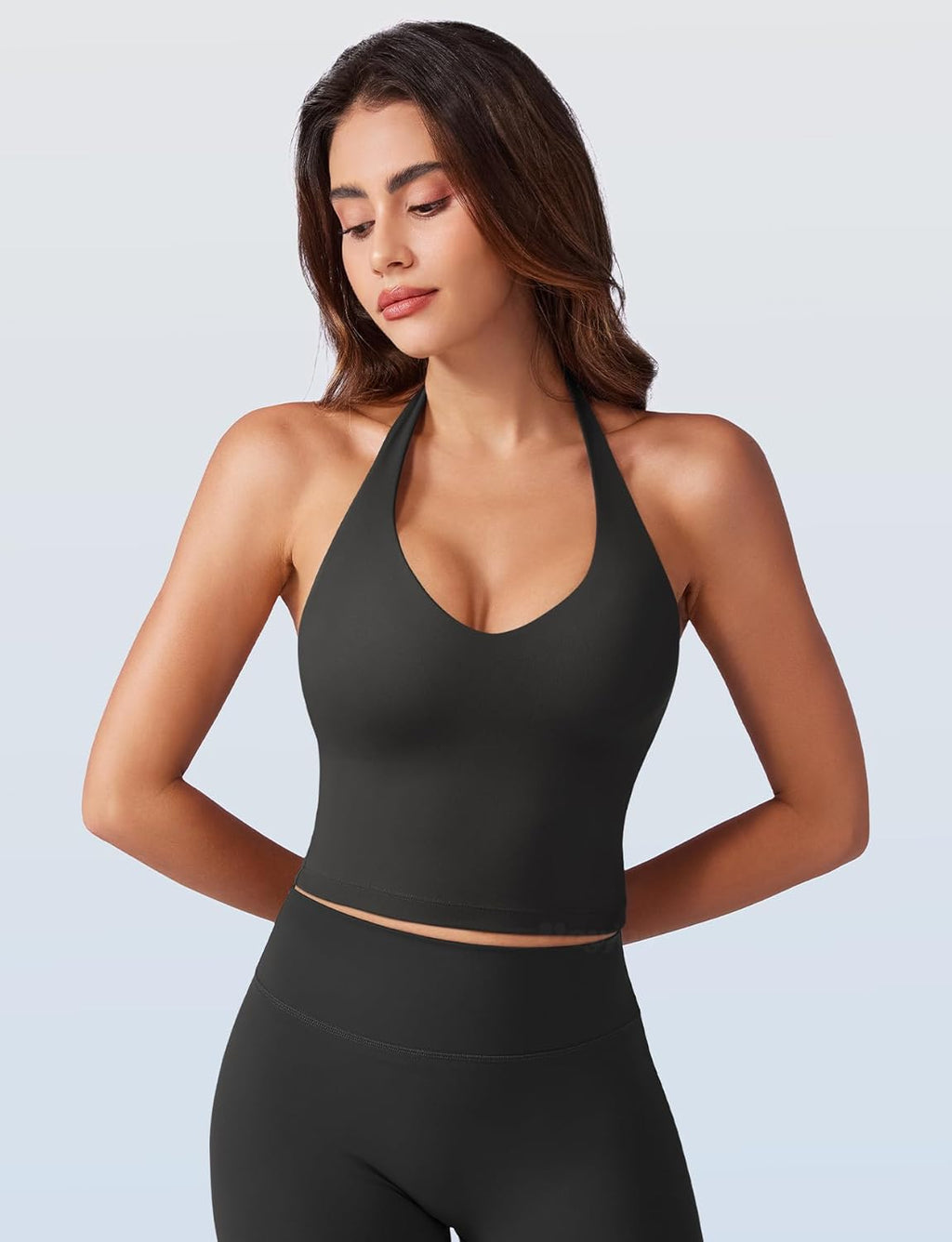 VOYJOY Women's Halter Crop Top - Padded V-Neck Backless Sleeveless Workout Tank | Yoga & Gym Wear