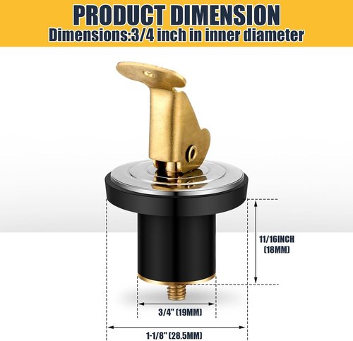 MorningRo Brass & Stainless Steel Baitwell Drain Plug - 3 Pcs Snap Lock for Boats & Kayaks