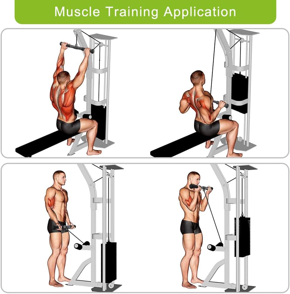 SELEWARE Cable Machine Attachment - Rotating Straight Bar & Tricep Rope with Non-Slip Grip | Versatile Double D Row Handle