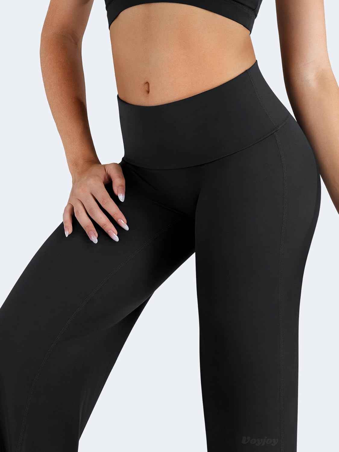 VOYJOY Women's Fold Over Straight Leggings - No Front Seam, 31.5" Mid-Low Waist Yoga Pants