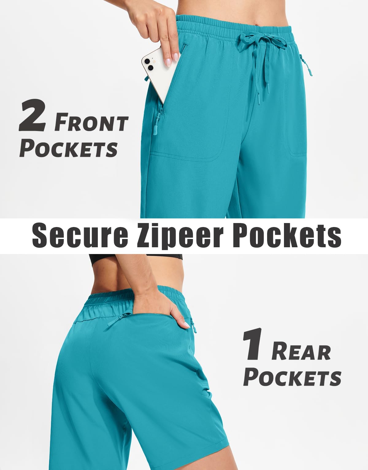 MAGCOMSEN Running Shorts for Women 8 Inch Lightweight Hiking Shorts Quick Dry Outdoor Athletic Lake Blue S