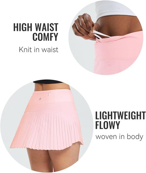 Baleaf Women's Pleated Tennis Skirt - High Waisted Golf Skorts with Pockets | Lightweight Athletic Wear