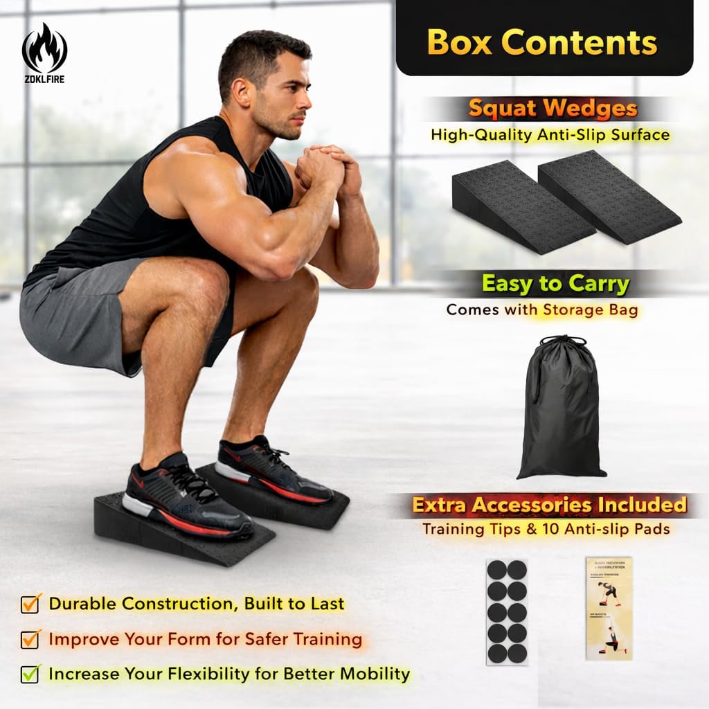 ZKDLFIRE Squat Wedge Block - Non-Slip Weightlifting Heel Elevation | 2 Pcs for Improved Mobility & Strength