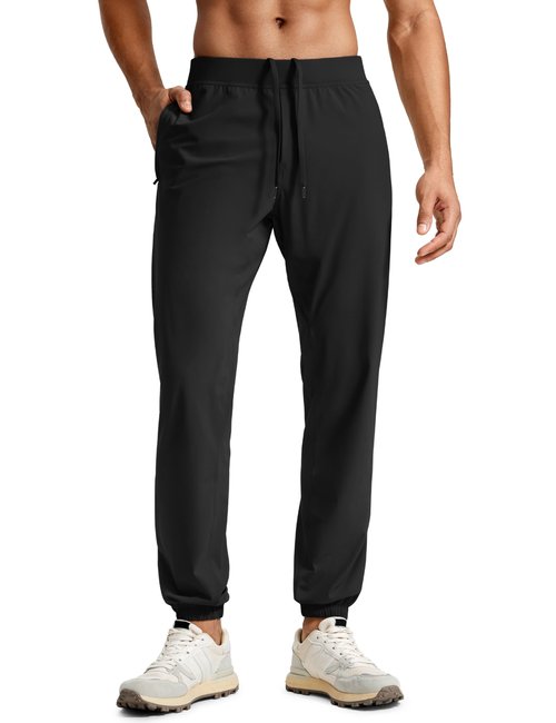 CRZ YOGA Athletic Joggers for Men 31" - Lightweight Running Training Pants with Zip Pockets and Ankle Zippers Black Large