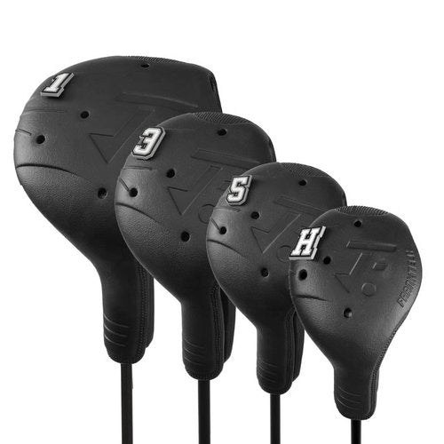 FRANKTECH Snap-On Golf Club Covers for Right-Handed Golf Clubs, Easy On Off in 1 Second, Fits 460cc Drivers, Washable EVA Plastic with Shaft Lock, DIY Pins for Customization (Black 4pcs Set)