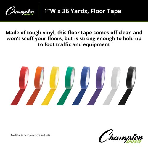 Champion Sports Vinyl Tape - Durable 1” Wide x 36 Yards Long White Floor Marking Tape for Schools & Gyms