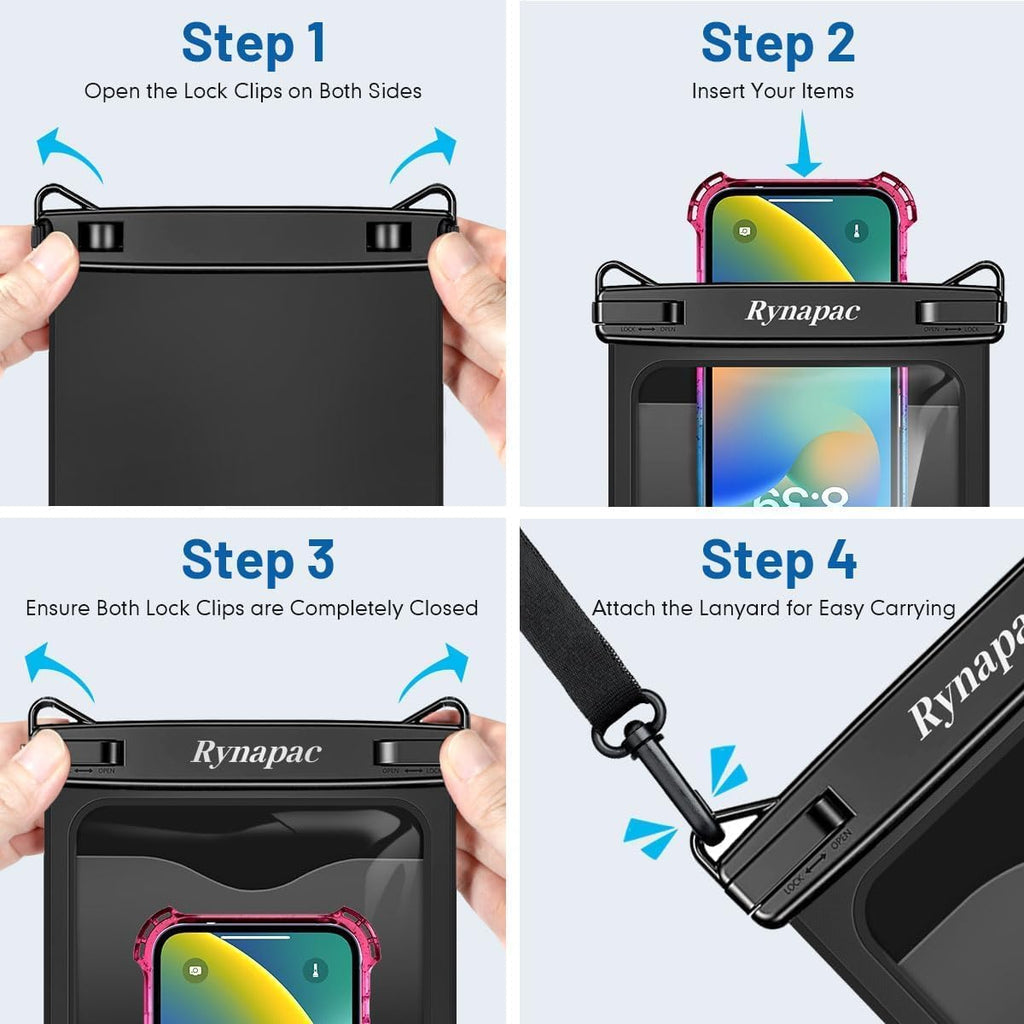Rynapac Waterproof Phone Pouch - 2 Pack IPX8 Case for iPhone 17/16/15 Pro Max & Galaxy S26 Ultra | Touchscreen & Underwater Photography Essentials