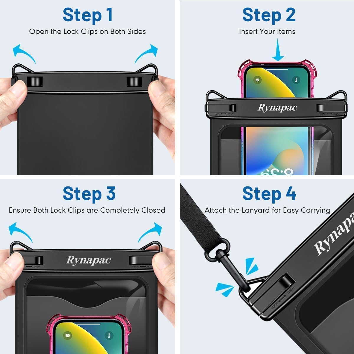 Rynapac Waterproof Phone Pouch - 2 Pack IPX8 Case for iPhone 17/16/15 Pro Max & Galaxy S26 Ultra | Touchscreen & Underwater Photography Essentials