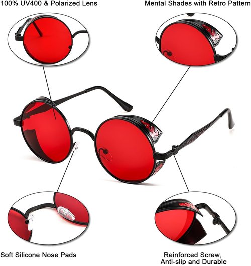 FEISEDY Retro Steampunk Sunglasses - Round Metal Frame, Gothic Vintage Style for Men & Women