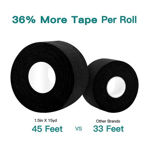 Dimora Athletic Tape, Easy Tear Sports Tape with Serrated Edges, Strong Adhesion, No Residue, Ideal for Gymnastics, Boxing, Lacrosse, Hockey and First Aid (Black, 1.5 in x 45 ft, Pack of 4)