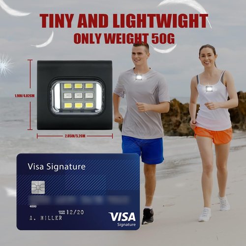 GOANDO Safety Jogging LED Light - 2 Pack, Water Resistant, USB Rechargeable, Strong Magnetic Clip, Black