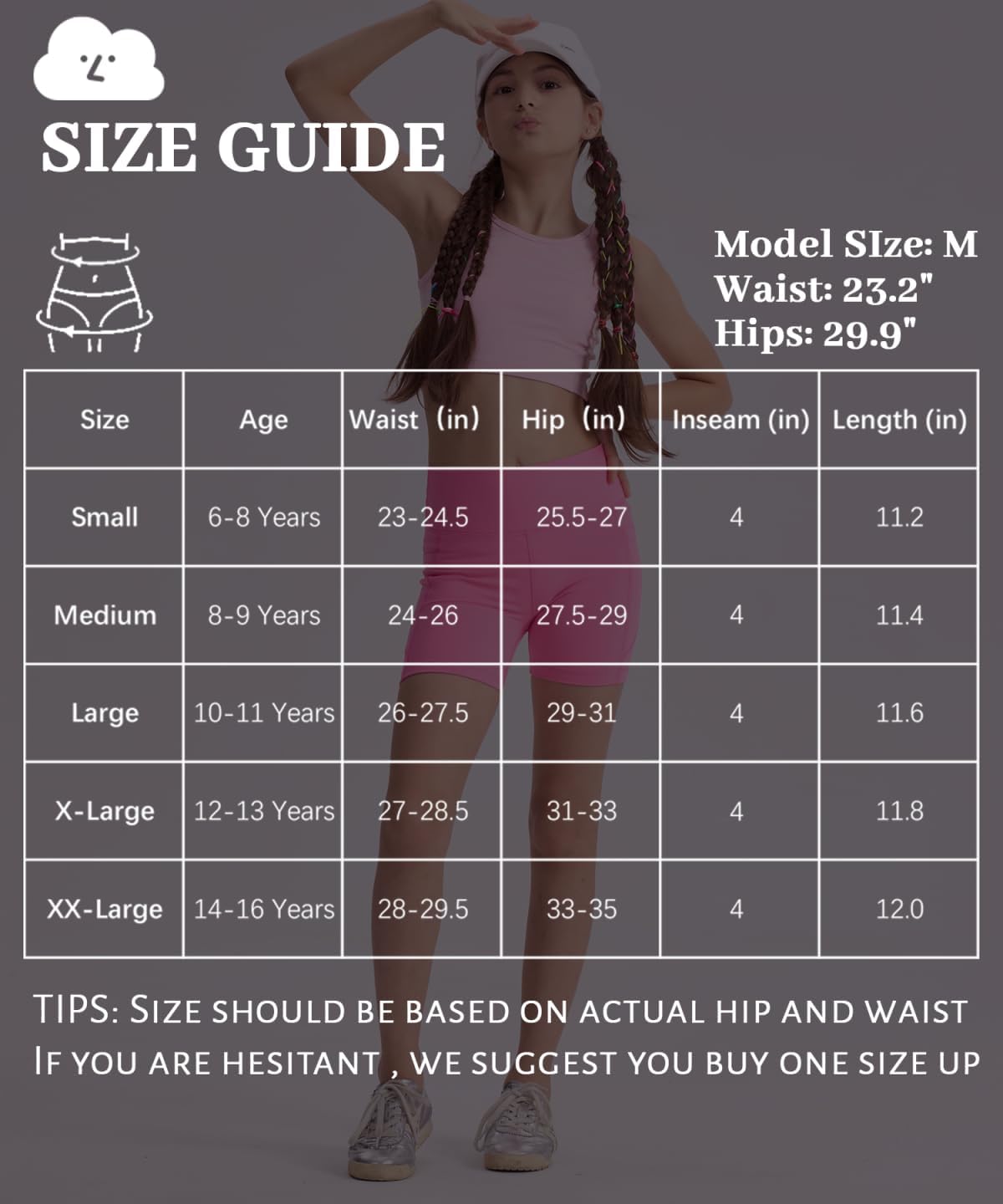 Skiennix Girls' High Waisted Biker Shorts - Stretchy Athletic Workout Shorts for Kids & Teens
