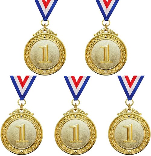 Myartte Gold Medal Set - Olympic Style Awards for Sports & Competitions | 50mm Medals with 80mm Ribbon