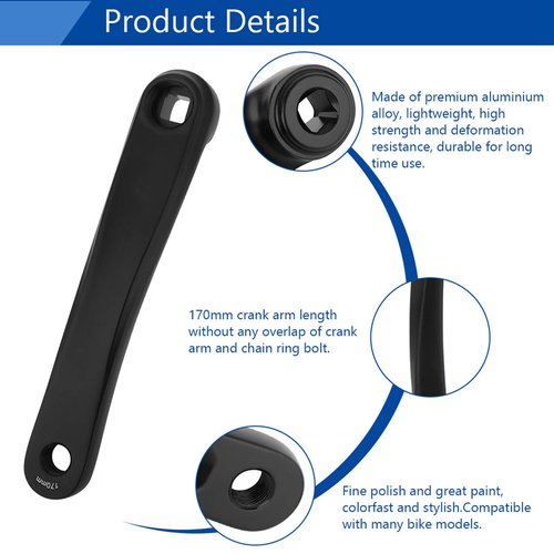Leapiture 170mm Bikes Crank Arm Bikes Left Crank Bikes Crankset Bikes Crankset Arm Crank Arm Replacement Bikes Pedal Arm for City Bikes Folding Bikes Road Bikes Exercise Bikes (Square Black)