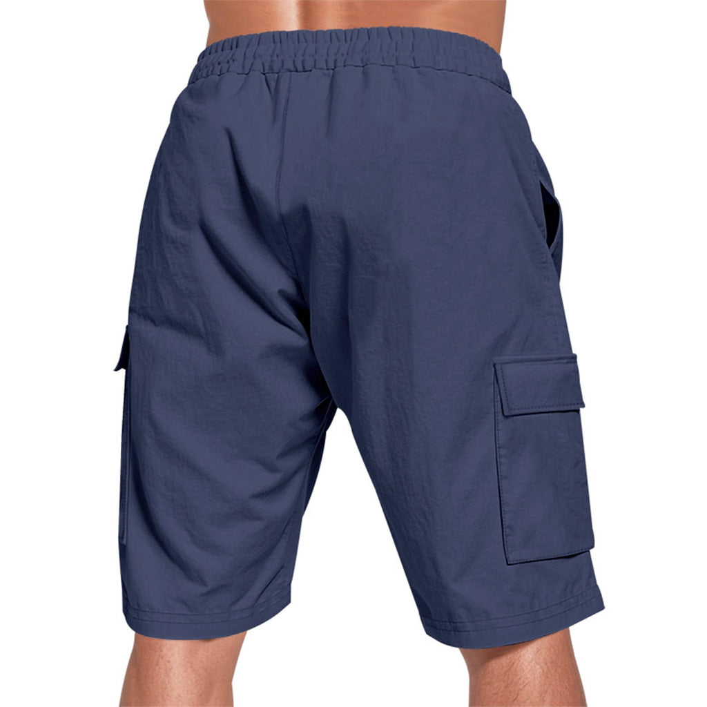 Zhyaj Mens Running Shorts Casual High Waist Athletic Wide Leg Summer Stretchy Drawstring Cargo Shorts with Multi Pockets Navy Blue L