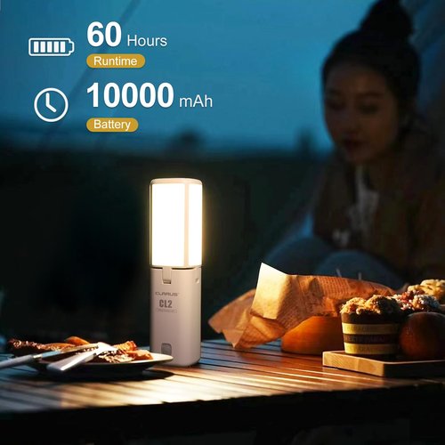 KLARUS CL2 Rechargeable Camping Lantern, 750LM 7 Light Modes Waterproof Foldable Tent Light with 10,000mAh Power Supply for Emergency, Camping, Beach, Travel, Power Outages - White