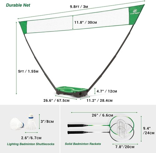 Portable Badminton Net Set with Storage Base, Rackets and Shuttlecocks Combo for Backyard Training, Beach, Park
