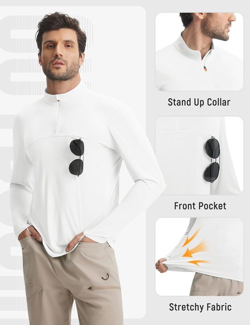 Baleaf Men's Long Sleeve Sun Shirt - Quick Dry UV Protection | Lightweight 1/4 Zip Hiking & Running Top