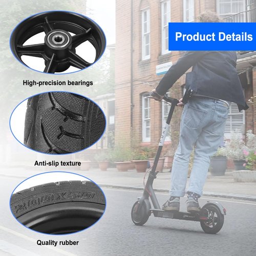 Electric Scooter 200x50 Solid Tire & Plastic Hub 8"x2" Solid Tyre Tubeless Tire with 10mm Bearing Explosion Proof for Electric Scooter Balance Bike Toddler Bike Strollers